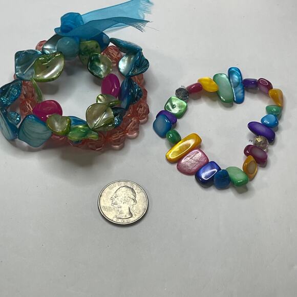 Set of multi colored faux stone beaded bracelets stretch style versatile trendy - Picture 7 of 9